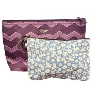 Thirty-One Purple Zigzag and Blue Floral Cosmetic Bags set chevron 31 retired